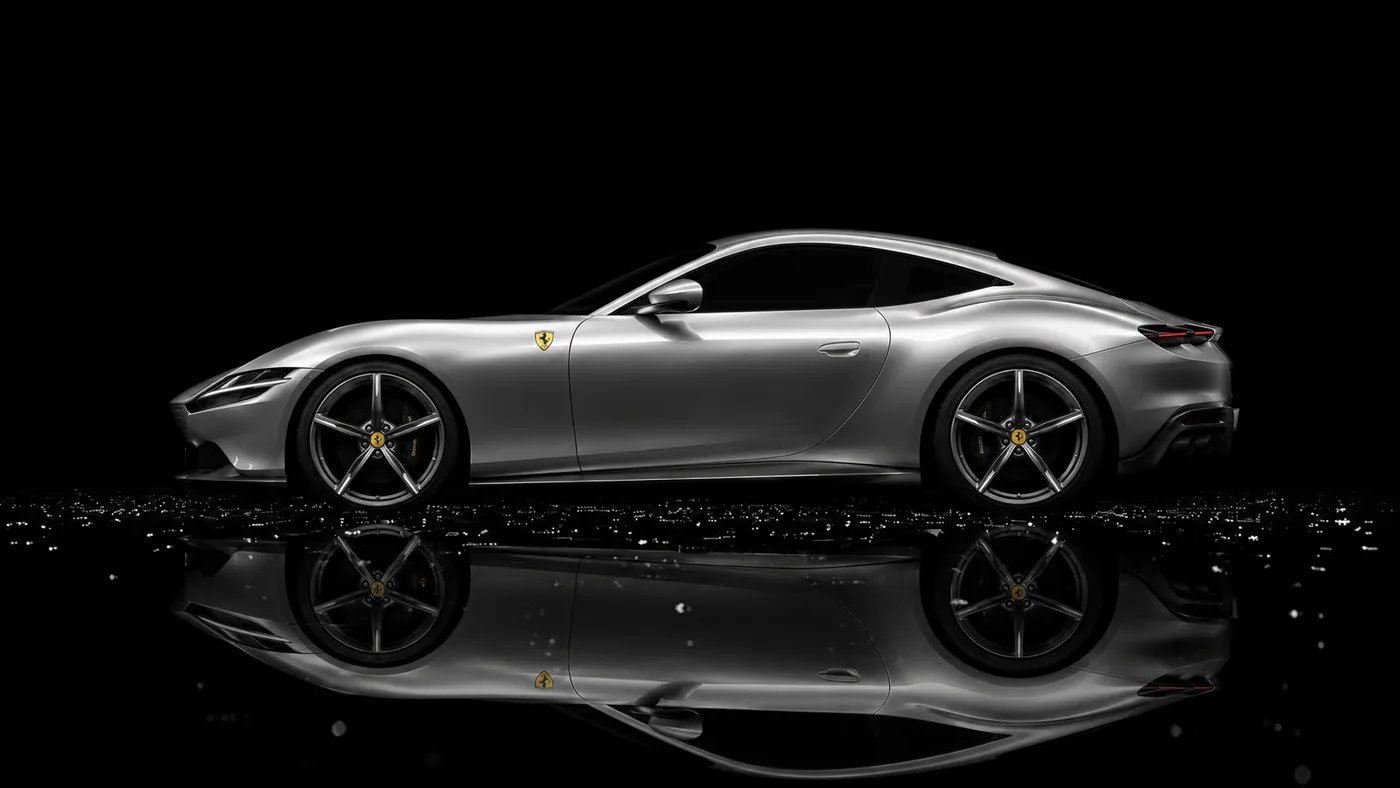 Ferrari Roma argentée, finition showroom — detailing automobile Côte d'Azur